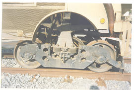 Windhoek, Namibia. Wheel set of armoured trolley SAS R810494 plinthed at railway station. (P Botha)