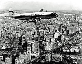 Johannesburg, 1957. SAA Vickers Viscount in flight. Note: It's a model.
