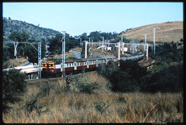 Pretoria, July 1976. SAR type 5M2A suburban train passing through Fountains Valley.