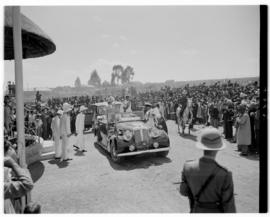 Basutoland, 12 March 1947. Queen Elizabeth and King George VI arriving at the tribal meeting, sta...