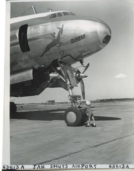 Johannesburg, 1955. Jan Smuts airport. SAA Lockheed Constellation ZS-DBU 'Durban'.