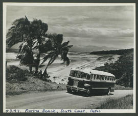 Margate, 1948. SAR Canadian Brill bus at Marina beach at Southbroom.