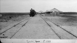 Riverton Road, 1895. Cape 1st Class 1879 on train in station looking south. (EH Short)