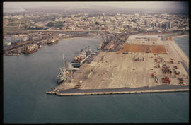 Port Elizabeth, July 1981. Aerial view of container terminal in Port Elizabeth Harbour. [Jan Hoek]