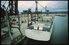 Durban, 1979. 'SA Waterberg' at Durban Harbour container terminal.
