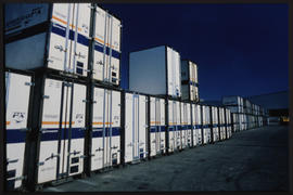 Johannesburg, March 1989. Row of Fastfreight container at Kaserne. [Z Crafford]