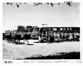 Oudtshoorn district, 1965. SAR Mercedes Benz motor coach with Garden Route tourists at Highgate o...