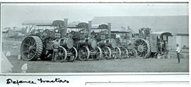 Kimberley, circa 1915. Lineup of tractors in camp during World War One.
