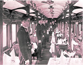 
SAR dining saloon Type A-22 No 158 'Compassberg' with waiters posing.
