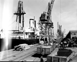 Port Elizabeth, 1947. Loading cranes in Port Elizabeth harbour.