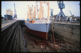 Durban, 1979. 'Corina' in dry dock in Durban Harbour.