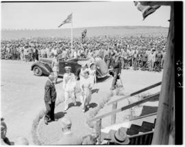 King William's Town, 4 March 1947. Royal Family arriving at the dais by Daimler.