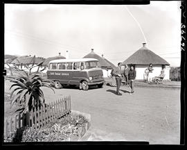 Hluhluwe district, 1967. SAR Mercedes Benz tour bus No MT6925 at Hluhluwe Reserve rest camp.