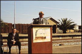 Pietersburg, 1983. Speaker during commemoration of the last steam train to Pietersburg, a service...