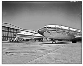 
SAA Boeing 747 ZS-SAN 'Lebombo' parked next to Boeing 707 ZS-SAF 'Port Elizabeth'.

