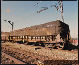 June, 1980. SAR type STD-3 wagon with sawn timber under tarpaulin. [R Liebenberg]
