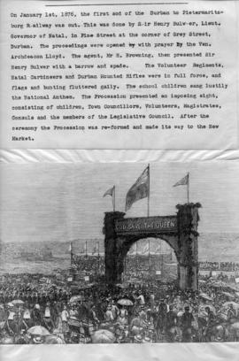 Durban, January 1876. Turning of the first sod of the Durban to Pietermaritzburg line by Sir Henr...