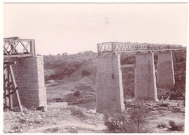 Circa 1900. Anglo-Boer War. Valsch River high level bridge with final span to be launched.