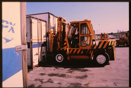 Johannesburg, May 1989. Forklifter handling container at Kaserne. [D Dannhauser]