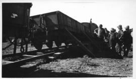 August 1914 to July 1915. Construction of the Prieska - Karasburg railway line. Derailment being ...