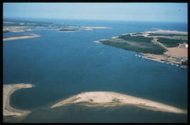 Richards Bay, November 1979. Aerial view of entrance to Richards Bay Harbour. [D Dannhauser]