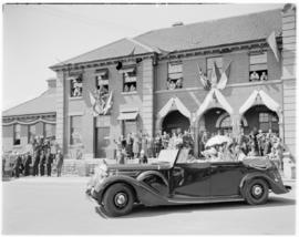 Pietermaritzburg, 18 March 1947. Royal Family in open car waving  farewell to the crowd.