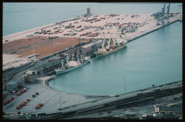 Port Elizabeth, July 1981. Aerial view of container terminal in Port Elizabeth Harbour. [Jan Hoek]