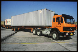 
SAR Mercedes Benz truck with long container. Road registration BMP428W.
