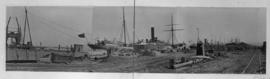 Durban, circa 1901. Ships and railway line in harbour. (Durban Harbour album of CBP Lewis)