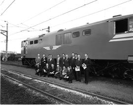 May 1972. Visit by university professors to SAR Electrical Department, with SAR Class 6E1 No 1340.