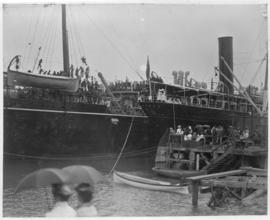 Durban, circa 1901. Ship 'Pondo' and other ships in harbour. (Durban Harbour album of CBP Lewis)