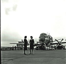 Port Elizabeth, 1961. HF Verwoerd airport. SAA Vickers Viscount ZS-CDV 'Waterbok'. Hostesses in f...