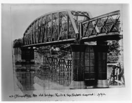 Gamtoos River bridge, November 1911. Dismantling the old bridge rails and top timber.