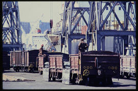 Goods wagons in harbour.