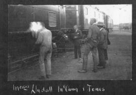 Circa 1925. Messrs Llydall, McCunn and Jones at electrical locomotive. (Album on Natal electrific...