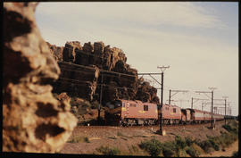 Tulbagh district, 1984. Passenger train entering Tulbaghkloof at Bushman's Rock.