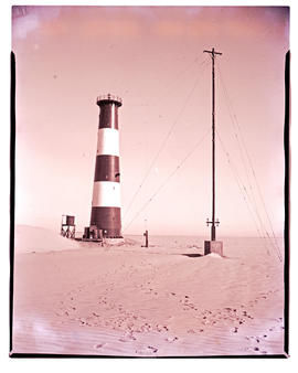 Walvis Bay district, South-West Africa, 1961. Pelican Point lighthouse.