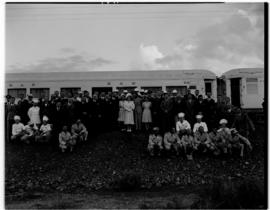 Breede River 19 April 1947. Royal family with Royal Train staff at last staging point.