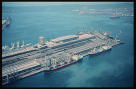 Durban, 1973. Aerial view of Durban Harbour.