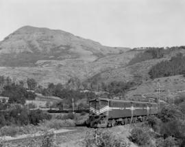 Volksrust district, 1968. Train near Mount Prospect with Amajuba mountain in the distance.