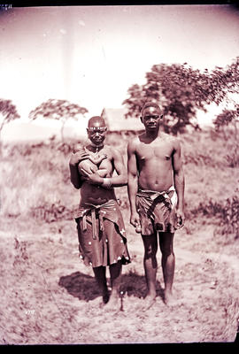 Masvingo district, Rhodesia. Man, woman and child at Great Zimbabwe.