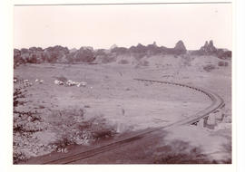 Orange Free State, circa 1900. Rail diversion on the southern bank of the Valsch River during Ang...