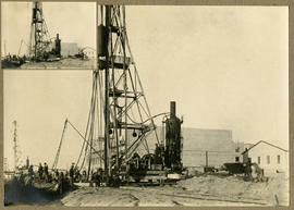 Walvis Bay, 1925. Construction of harbour. Pile driver.