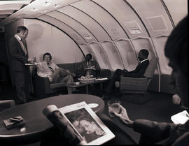 
SAA Boeing 747 interior. Cabin service. Steward.
