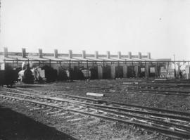 Cape Town. Paarden Eiland locomotive shed with watering points on overhead manifold and an uniden...
