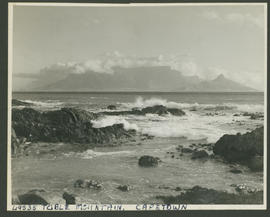 Cape Town, 1945. Table Mountain from Bloubergstrand.