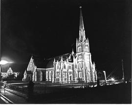 Graaff-Reinet, 1965. Durtch Reformed Church at night.