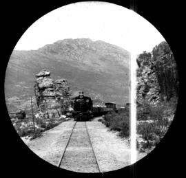 Tulbagh. Goods train in cutting in Tulbaghkloof.
