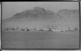 Cape Town, February 1947. Ships in Table Bay - including 'HMS Vanguard'.