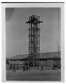 Durban, circa 1901. Tall steel tower, probably used for pile driving. (Durban Harbour album of CB...
